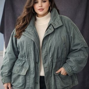 Relaxed Green Utility Jacket with Drawstring Waist